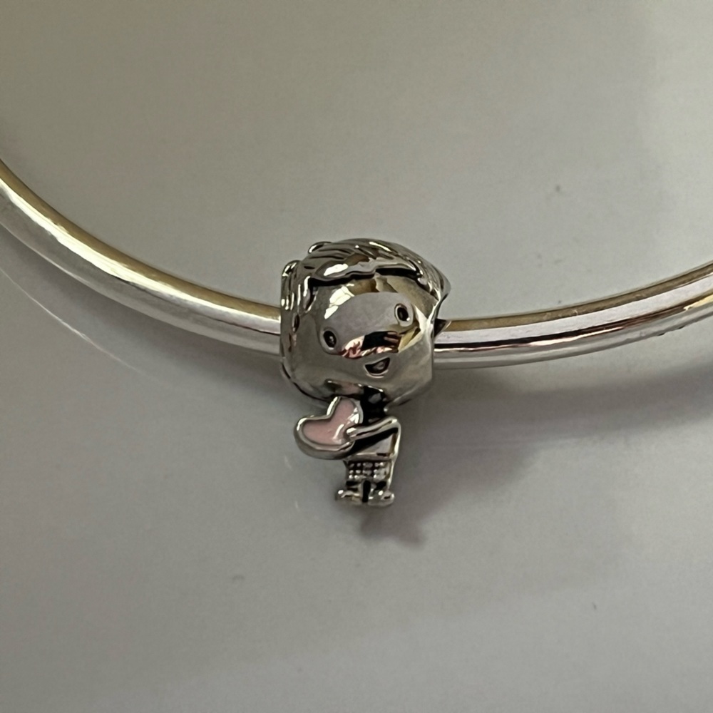 Sterling Silver Little Boy with Pink Enamel Heart Charm